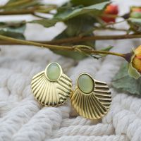 Fashion Natural Stone Earrings Stainless Steel Fan-shaped Stud Earrings main image 1