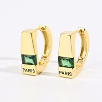 New Brass 14k Real Gold Plated Inlaid Zircon Geometric Letter Copper Ear Buckles main image 2