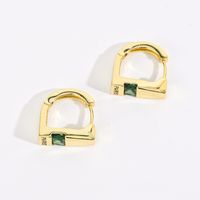 New Brass 14k Real Gold Plated Inlaid Zircon Geometric Letter Copper Ear Buckles main image 4