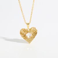 Fashion New Brass Plated 14k Real Gold Hollow Woven Heart-shaped Zircon Copper Necklace main image 1