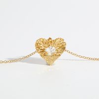 Fashion New Brass Plated 14k Real Gold Hollow Woven Heart-shaped Zircon Copper Necklace main image 3