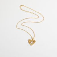 Fashion New Brass Plated 14k Real Gold Hollow Woven Heart-shaped Zircon Copper Necklace main image 4
