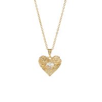 Fashion New Brass Plated 14k Real Gold Hollow Woven Heart-shaped Zircon Copper Necklace main image 6