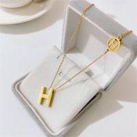 New Titanium Steel 18k Gold Plated English Letter H Necklace sku image 1