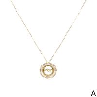Fashion Mama Round Shell Pearl Pendant Copper Inlaid Zircon Gold-plated Necklace sku image 1