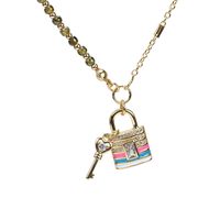New Copper Gold Plated Multicolor Oil Drip Key Lock Necklace sku image 1