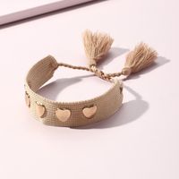 Fashion Simple Solid Color Woven Ribbon Heart-shaped Metal Bracelet sku image 1