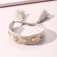 Fashion Simple Solid Color Woven Ribbon Heart-shaped Metal Bracelet sku image 2