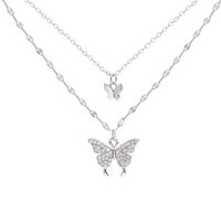 Double-layer Butterfly Diamond Pendant Necklace sku image 1