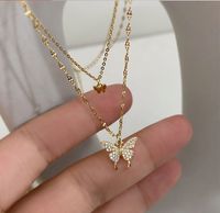 Double-layer Butterfly Diamond Pendant Necklace sku image 2