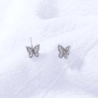 Simple Retro Micro-inlaid Zircon Mini Butterfly Animal Shape Small Copper Stud Earrings sku image 1