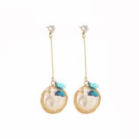Simple Tassel Pearl Butterfly Flower Ladies Metal Earrings sku image 1