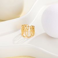 Fashion Stainless Steel 14k Real Gold Plated Hollow Circle Open Ring Female sku image 2