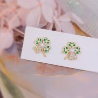 2022 Spring New Contrast Color Four-leaf Clover Checkerboard Earrings main image 4