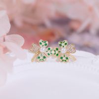 2022 Spring New Contrast Color Four-leaf Clover Checkerboard Earrings main image 3