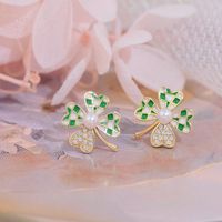 2022 Spring New Contrast Color Four-leaf Clover Checkerboard Earrings sku image 1