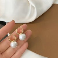 New Pearl Pendant Copper Hoop Earrings main image 6
