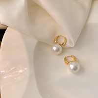 New Pearl Pendant Copper Hoop Earrings sku image 1