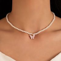 Korean Peach Heart Butterfly Pendant Pearl Alloy Starfish Shell Clavicle Chain main image 4