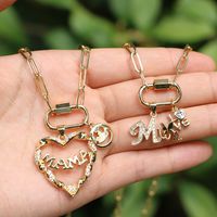 Letters Mom Copper Necklace Hollow Heart Smile Double Pendant Jewelry Mother's Day main image 2