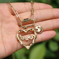 Letters Mom Copper Necklace Hollow Heart Smile Double Pendant Jewelry Mother's Day main image 4