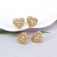 Hollow Heart-shaped Micro-set Zircon Simple Copper Stud Earrings Mother's Day main image 1