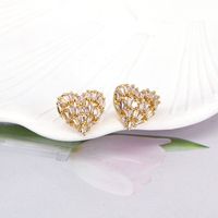 Hollow Heart-shaped Micro-set Zircon Simple Copper Stud Earrings Mother's Day main image 3