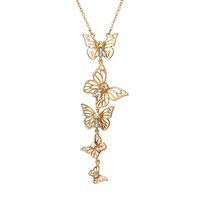 Retro Fashion Geometric Butterfly Hollow Alloy Diamond Pendant Long Necklace main image 5