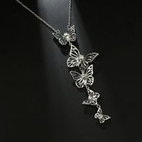 Retro Fashion Geometric Butterfly Hollow Alloy Diamond Pendant Long Necklace main image 6