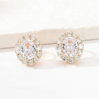 Fashion Copper Electroplating 18k Gold Zircon Big Gem Without Ear Hole Oval Ear Clip main image 1