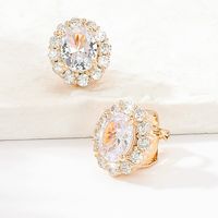 Fashion Copper Electroplating 18k Gold Zircon Big Gem Without Ear Hole Oval Ear Clip main image 3
