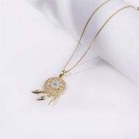 Eye Copper Micro Zircon Feather Tassel Dream Catcher Necklace main image 1