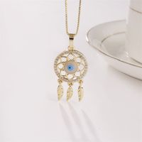 Eye Copper Micro Zircon Feather Tassel Dream Catcher Necklace main image 5