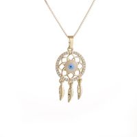 Eye Copper Micro Zircon Feather Tassel Dream Catcher Necklace main image 6