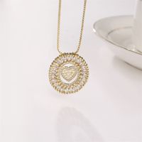 Round Copper Gold-plated Zircon Heart-shaped Pendant Necklace main image 2