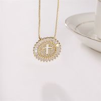 Simple Copper Zircon Round Cross Pendant Gold-plated Necklace main image 5