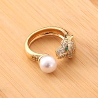 New Women's Leopard Diamond Pearl Copper Tail Ring Wholesale main image 3