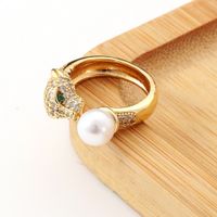 New Women's Leopard Diamond Pearl Copper Tail Ring Wholesale main image 4