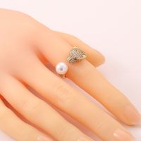 New Women's Leopard Diamond Pearl Copper Tail Ring Wholesale main image 5