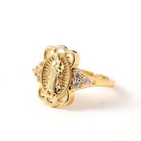 Fashion Retro Copper Plated Real Gold Virgin Mary Open Tail Ring main image 3
