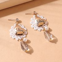 Fashion Lace Flower Lettering Heart Crystal Glass Pendent Earrings sku image 1