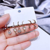 Yakemiyou Fashion Zircon Micro-encrusted Opal Lock Key Small Copper Ear Buckle Set main image 6