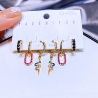 Yakemiyou Earrings Set Copper Real Gold Plated Color Zircon Geometric Snake Earrings main image 3