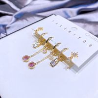 Yakemiyou Fashion Earrings Set Powder Stone Tassel Zircon Lock Copper Earrings main image 5