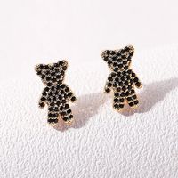 New Copper Inlaid Zircon Small Bear Geometric Stud Earrings main image 1