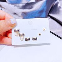 Yakemiyou Three Pairs Fashion Opal Zircon Owl Small Copper Stud Earrings Set main image 6