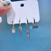 Yakemiyou Earrings Set Micro-set Lock Key Metal Letter Chain Ear Buckle Female main image 3