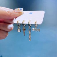 Yakemiyou Earrings Set Micro-set Lock Key Metal Letter Chain Ear Buckle Female main image 5