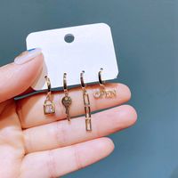 Yakemiyou Earrings Set Micro-set Lock Key Metal Letter Chain Ear Buckle Female main image 6