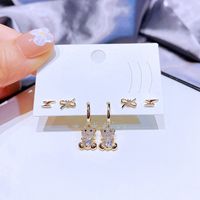 Yakemiyou New Fashion Earrings Three Pairs Sweet Bow Bear Copper Ear Studs Set main image 4